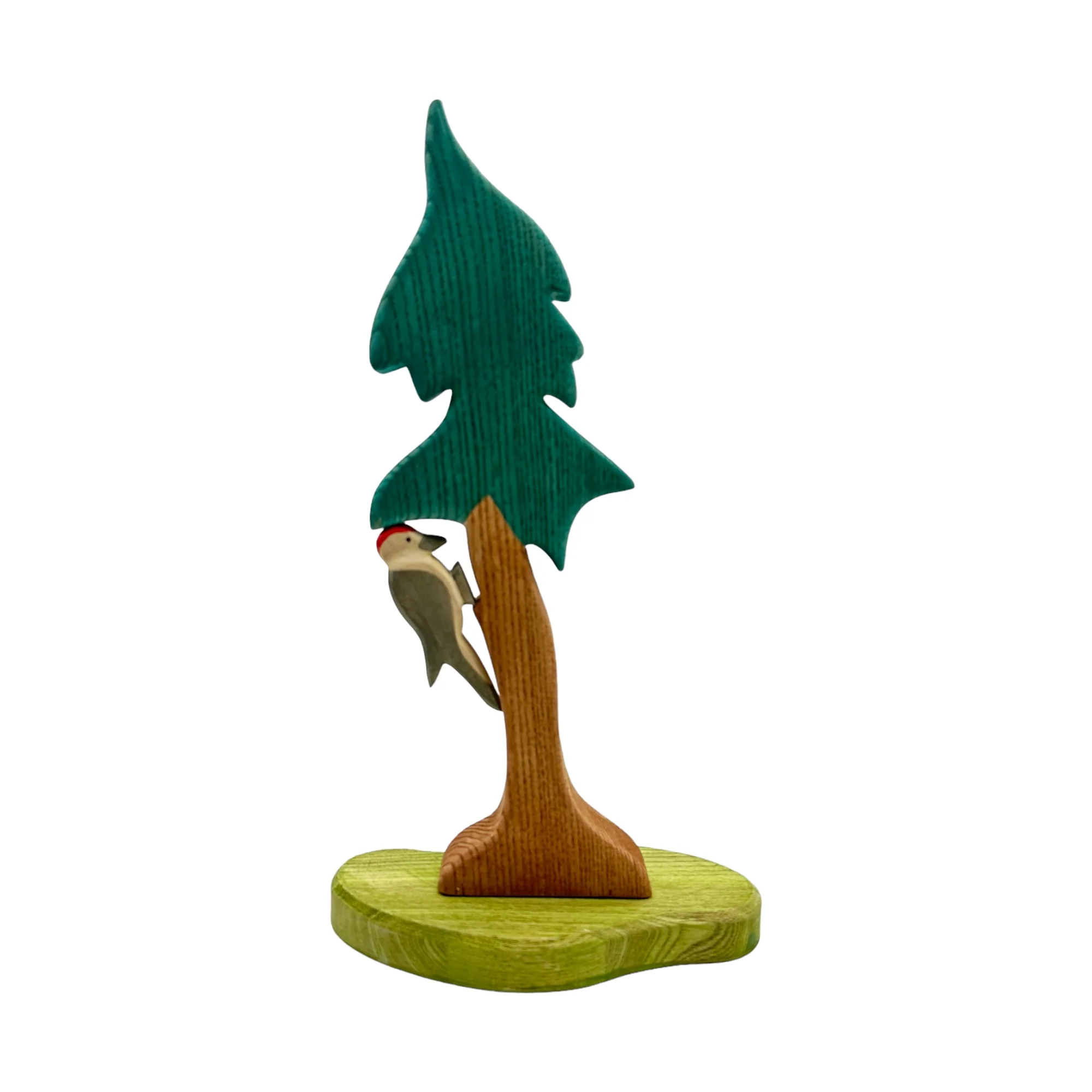 Handcrafted Open Ended Wooden Toy Tree and Landscaping - Spruce Tall with Woodpecker Set - Image 2