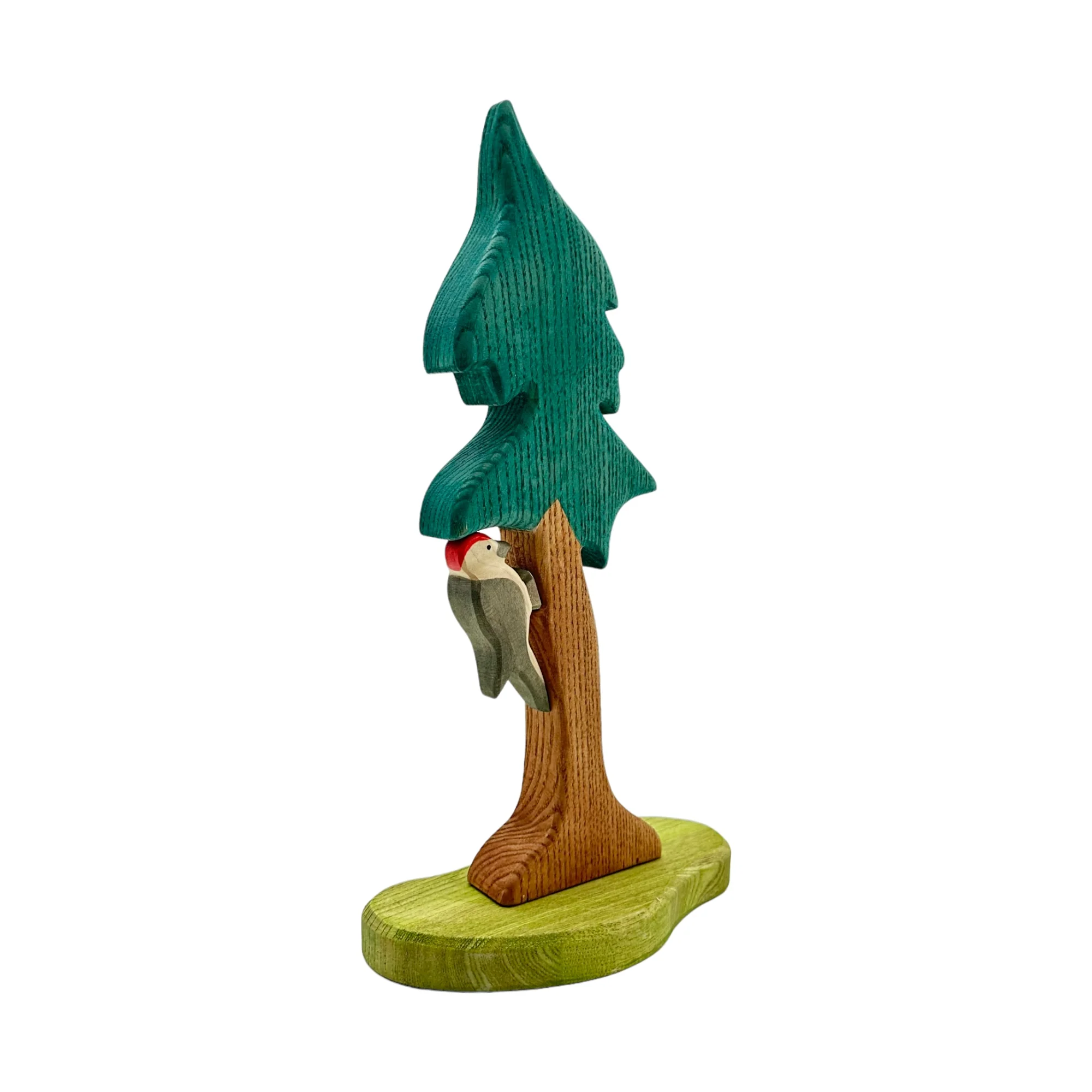 Handcrafted Open Ended Wooden Toy Tree and Landscaping - Spruce Tall with Woodpecker Set - Image 3