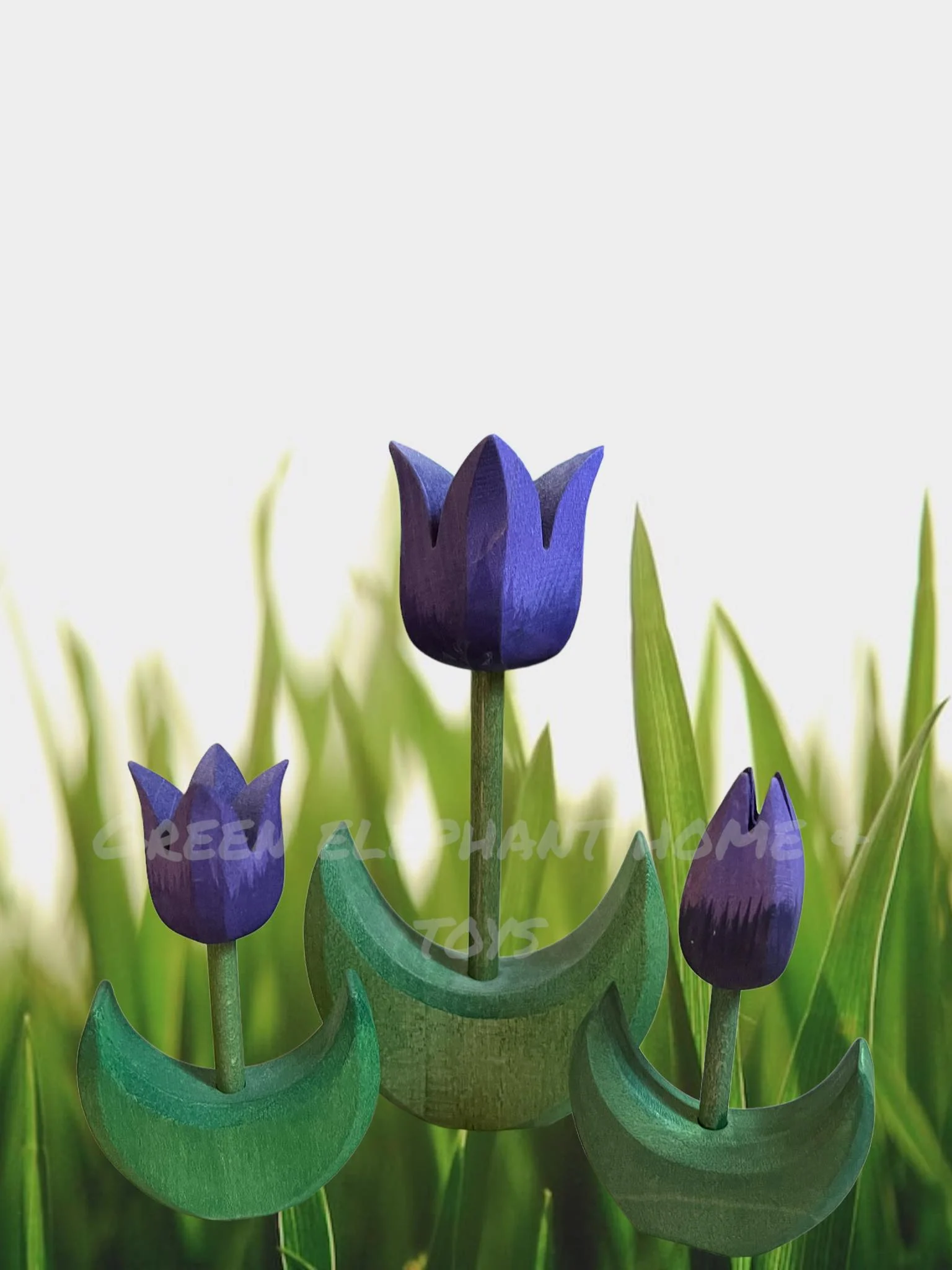 Handcrafted Open Ended Wooden Toy Tree and Landscaping - Tulip Flower Large Purple Close - Image 3