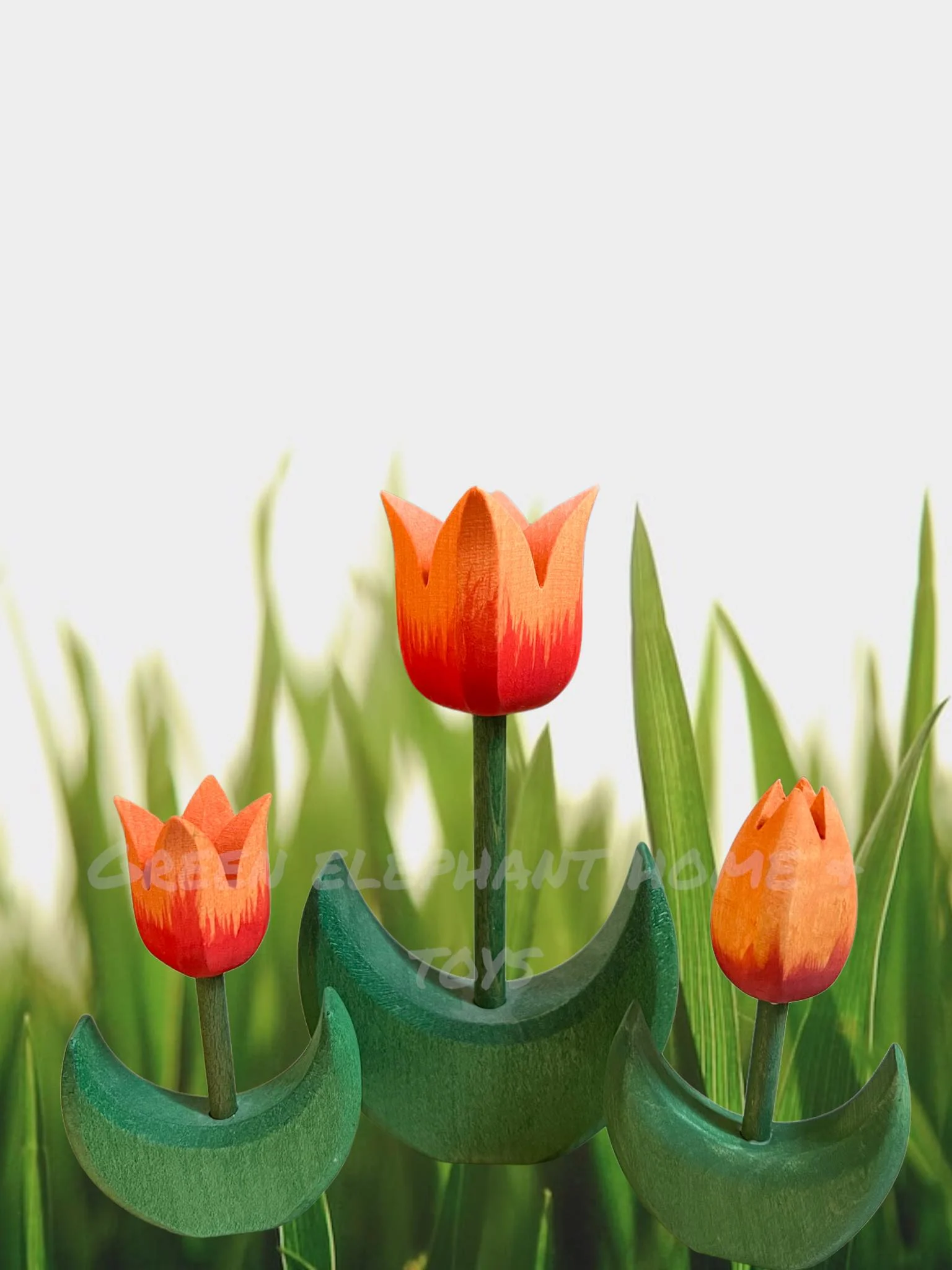 Handcrafted Open Ended Wooden Toy Tree and Landscaping - Tulip Flower Small Orange Bloom - Image 2