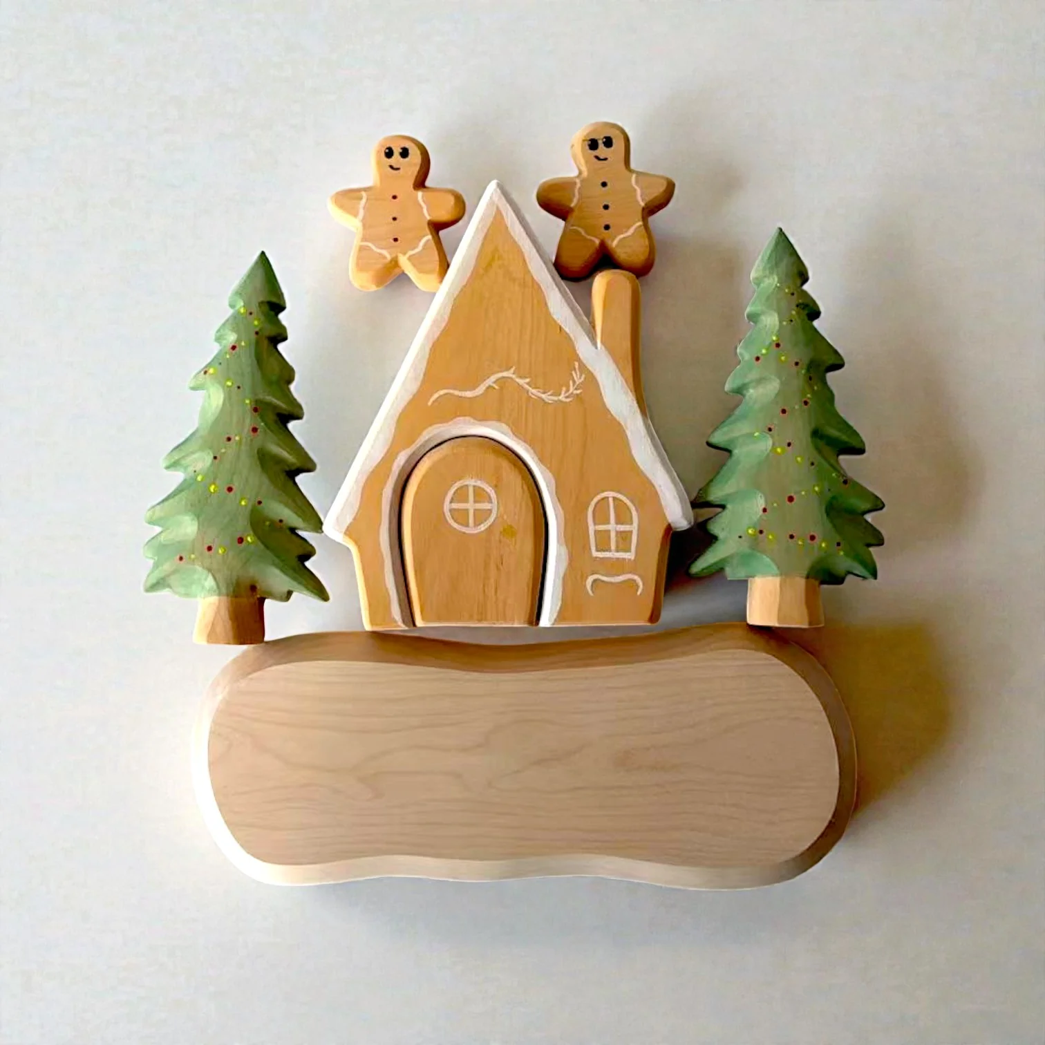 Wooden Gingerbread House Play Set – Winter Wooden Village with Trees & Gingerbread Figures - Image 4